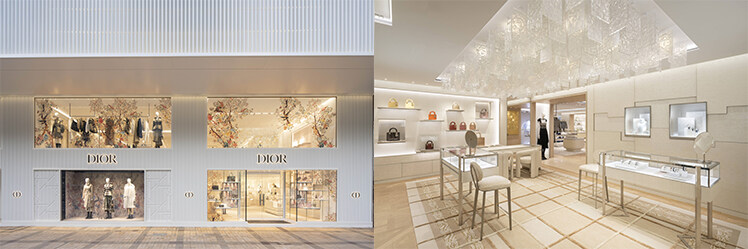 Dior 全新旗艦店粉白、灰色及金色為主調。