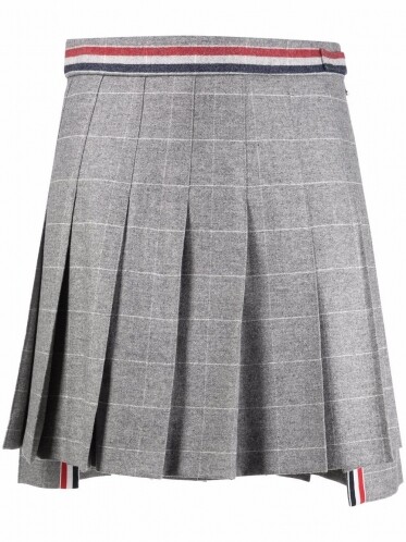 check-pattern high-low skirt