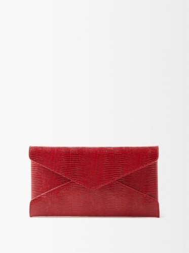 Saint Laurent - Lizard-effect Leather Clutch - Womens - Red