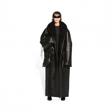 Balenciaga WOMEN'S MAXI HOODED WRAP COAT IN BLACK