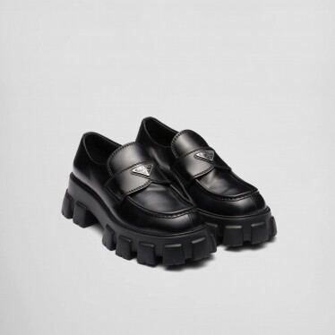 Prada monolith brushed leather loafers