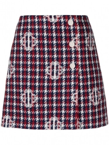 monogram-print plaid mini skirt