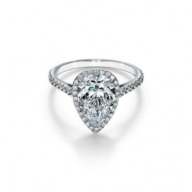 Tiffany Soleste Pear-shaped Halo Engagement Ring with a Diamond Platinum Band