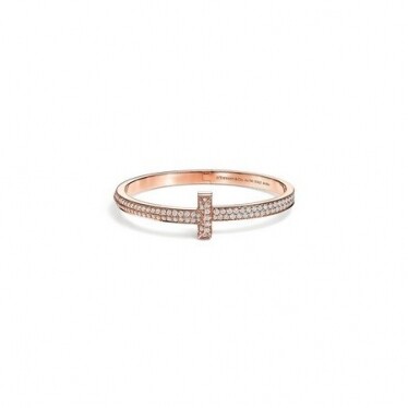 Tiffany T1 Wide Diamond Hinged Bangle in 18k Rose Gold