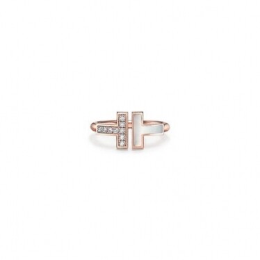 Tiffany T 戒指 Diamond and Mother-of-pearl Wire Ring in 18k Rose Gold