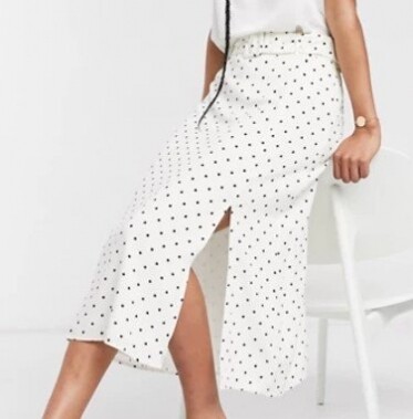 Warehouse polka dot belted midi skirt in white