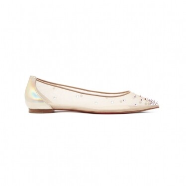 Christian Louboutin Degra 裸色網面飾窩釘水晶平底鞋 Christian Louboutin Degra 裸色網面飾窩釘水晶平底鞋