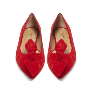 Aquazurra 紅色蝴蝶結猄皮平底鞋