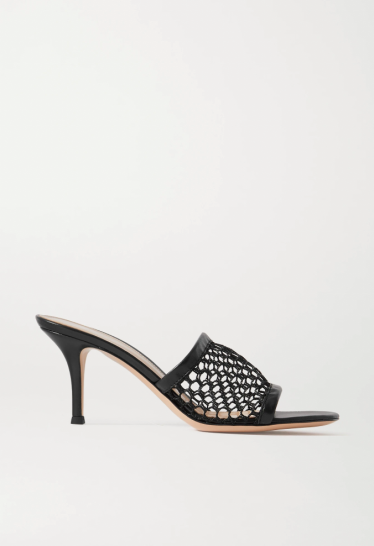 Gianvito Rossi 70 leather-trimmed fishnet mules