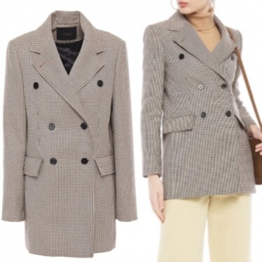 MAJE Double-breasted houndstooth jacquard coat