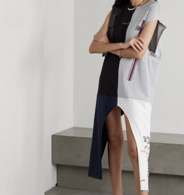 CONNER IVES + NET SUSTAIN + The Vanguard asymmetric paneled printed cotton-jersey mini dress