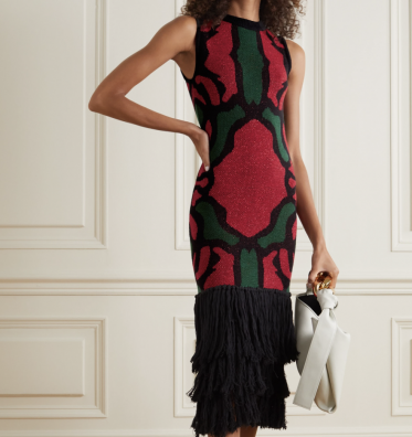 LUKHANYO MDINGI + The Vanguard fringed metallic jacquard-knit cotton-blend midi dress