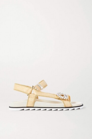 ROGER VIVIER Slidy Espa crystal-embellished raffia sandals ROGER VIVIER Slidy Espa crystal-embellished raffia sandals