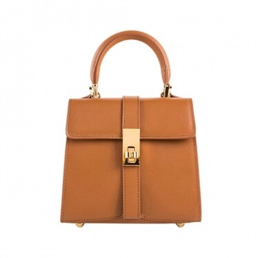 ELVI Made By FONTANELLI Saffiano Leather Brown Top Handle Bag