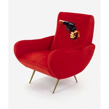 Seletti Wears Toiletpaper revolver-print velvet armchair