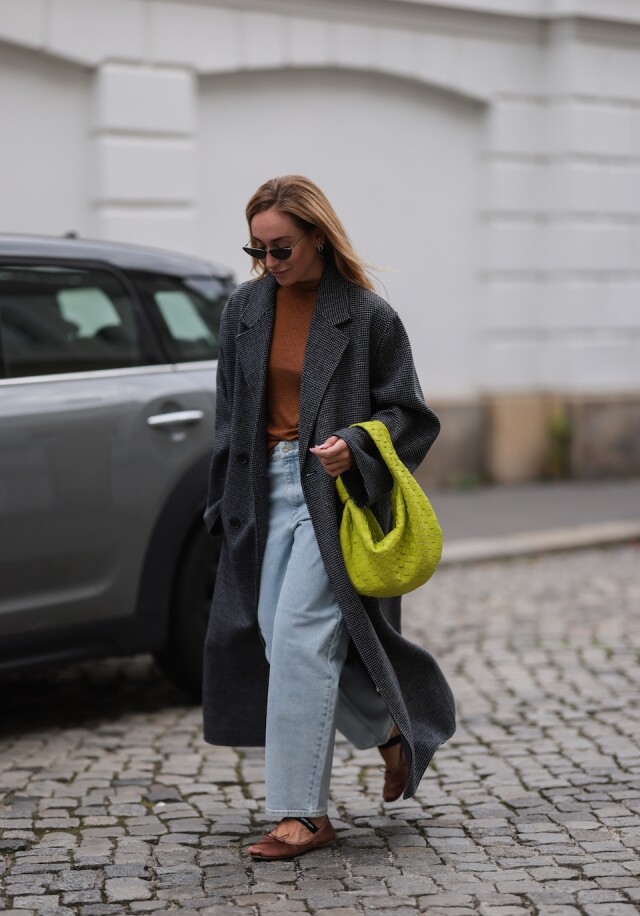 wearing coat with ballet flats