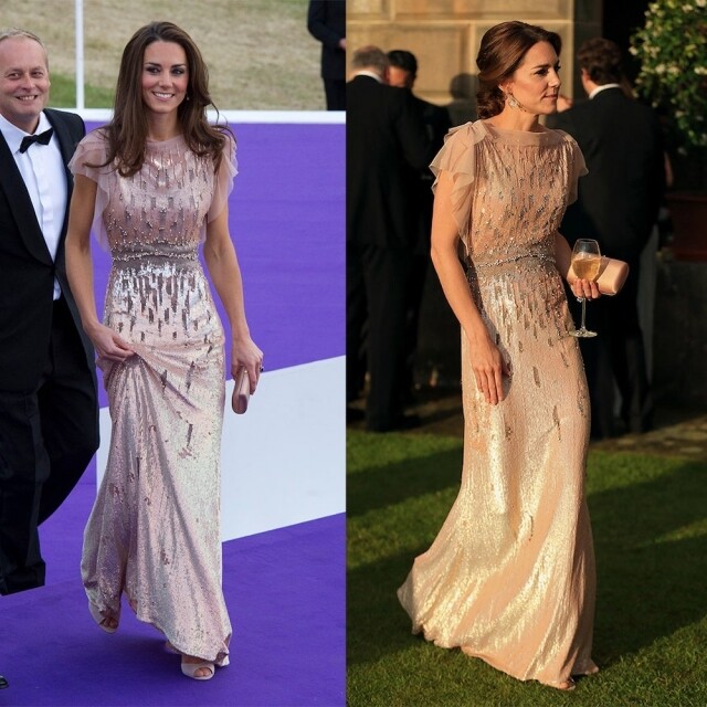 2011 年凱特王妃出席兒童慈善晚宴時，穿上 Jenny Packham 的晚禮服