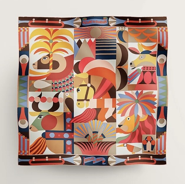 Hermès 絲巾：L'Instruction du Roy Bayadere 90 厘米復古紅色絲巾
