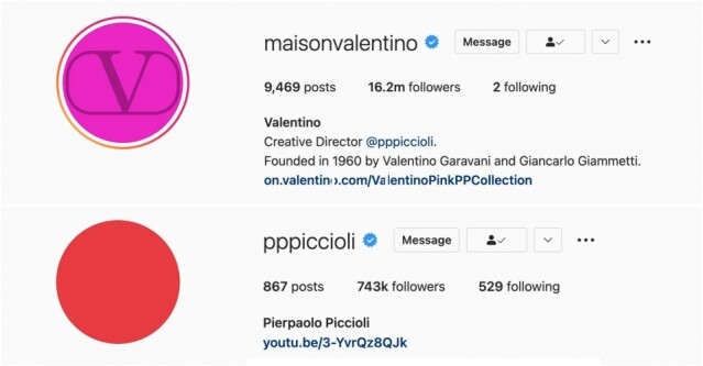 Valentino 社交平台 Instagram 頭像