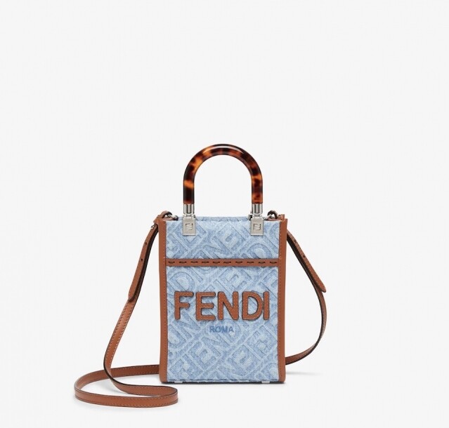 Fendi Mini Sunshine Shopper light blue denim mini bag Fendi Mini Sunshine Shopper light blue denim mini bag