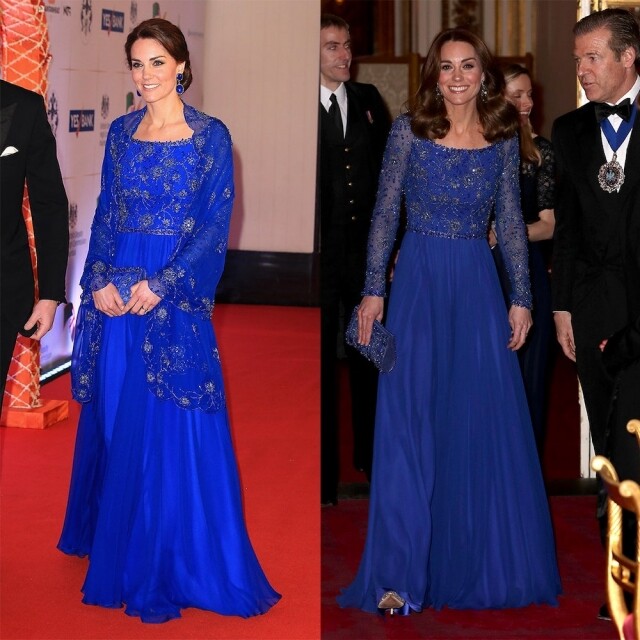 凱特王妃重複著起愛牌 Jenny Packham 的寶藍色禮服。
