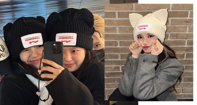貓耳針織冷帽｜Blackpink 成員全是冷帽控：Lisa 及 Jennie 同款帽，是冬天保暖顯小臉必備的時尚配件