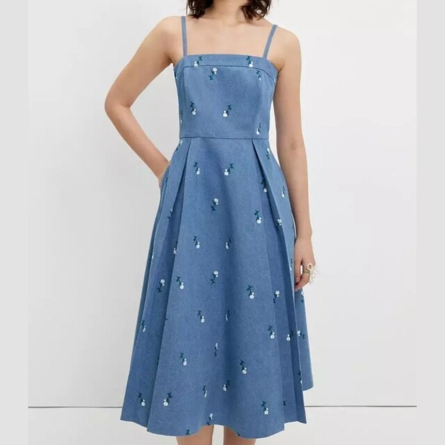 Zalora Pomelo Floral Embroidery Dress - Blue