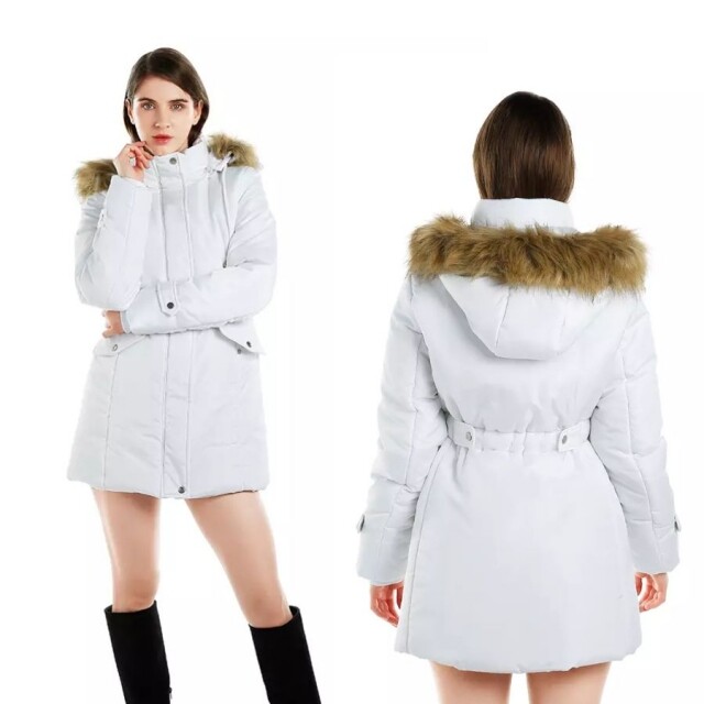 London Rag 白色人造毛領長羽絨服 特價 $220