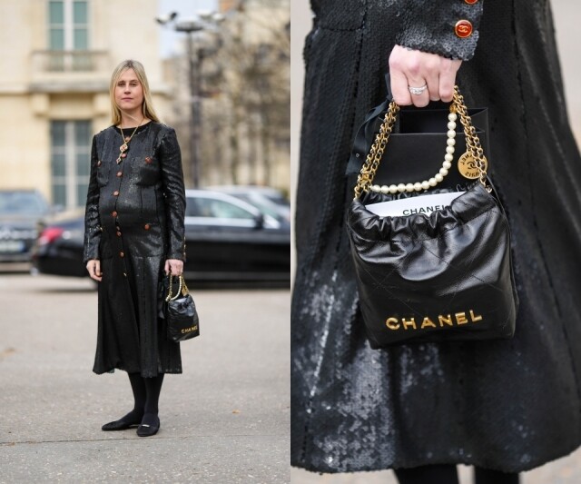 Chanel 22 mini 手袋除了有 Jennie 親身示範之外，就連街拍博主 Linda Tol 也以時尚造型作其配搭！