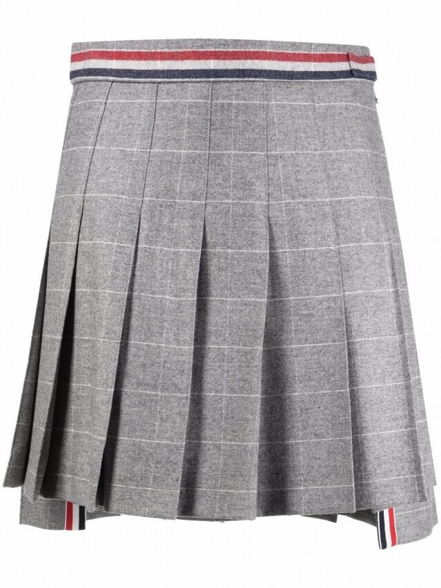 check-pattern high-low skirt