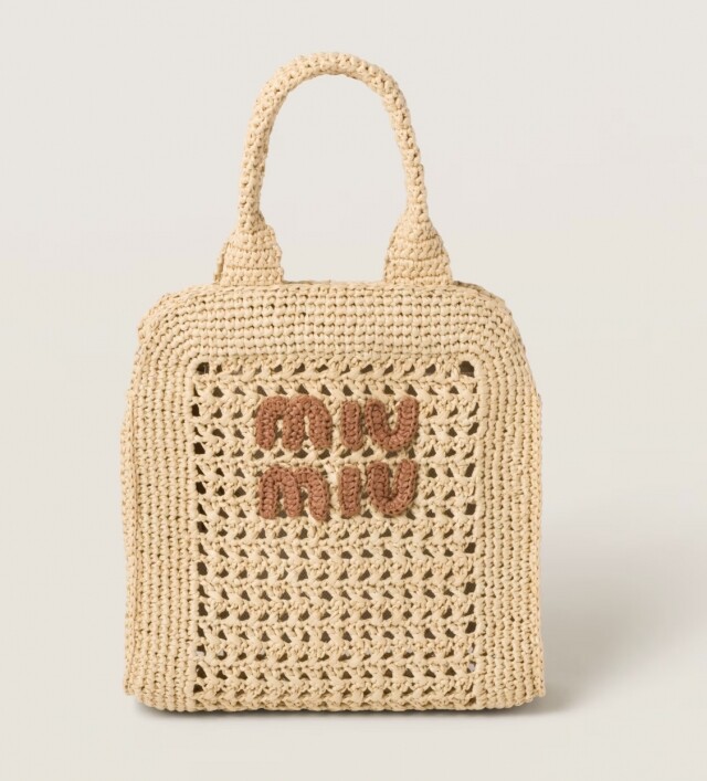 Miu Miu 仿拉菲草鉤針編織手提袋