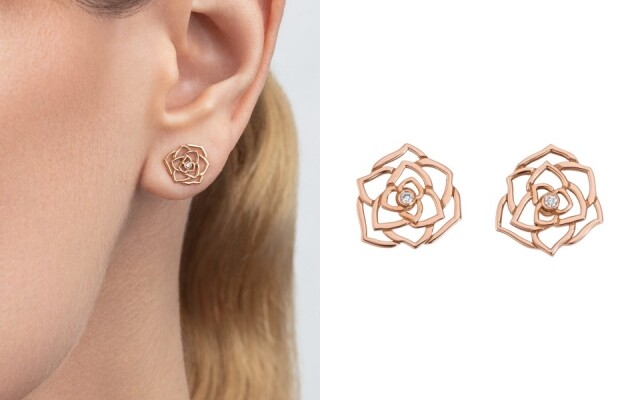 Piaget Rose 18K 玫瑰金鑽石耳環 價錢 $11,400