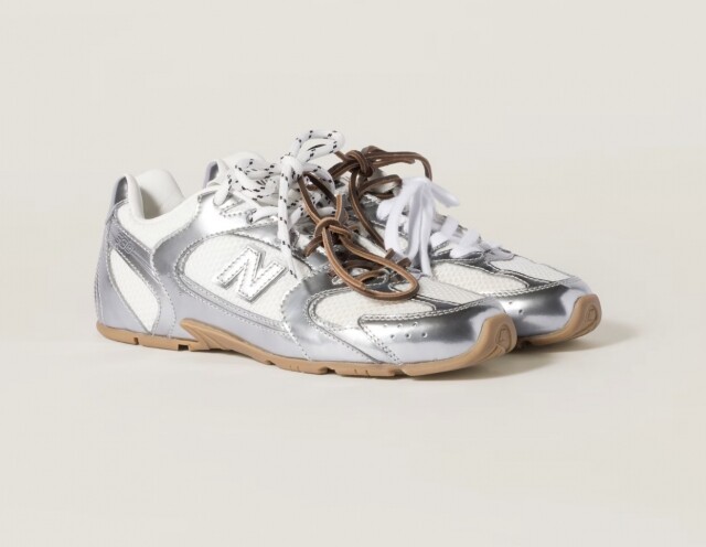 New Balance X Miu Miu 530 SL金屬感皮革與網眼運動鞋