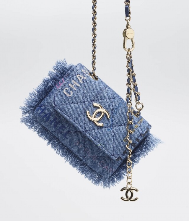 Chanel 字母印花藍色牛仔腰包