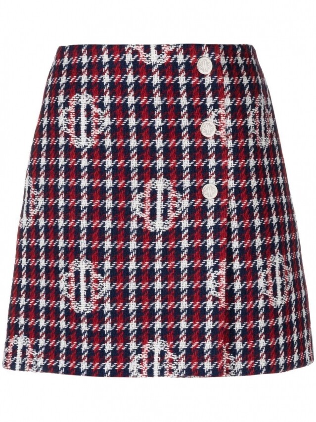 monogram-print plaid mini skirt