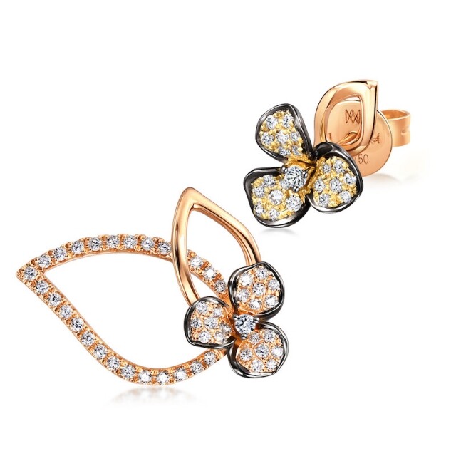 Symphony「頌」 18K 玫瑰金鑽石不對稱花形耳環 HK$11,000