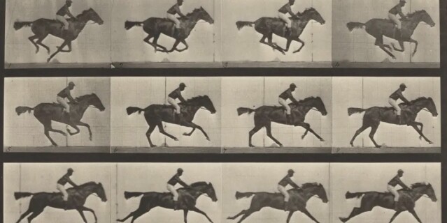 1887 年，攝影師 Eadweard Muybridge 以「定時攝影」（chronophotography）的方法