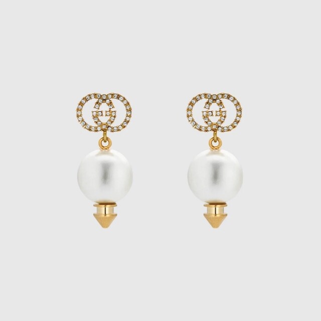 珍珠耳環推介：Gucci Interlocking G earrings with pearl $3,800