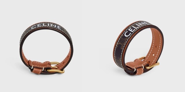 Celine 小牛皮及 Triomphe 帆布黃銅手鐲 $3,950 Celine 小牛皮及 Triomphe 帆布黃銅手鐲 $3,950