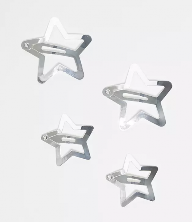 Monki 銀色星星髮夾 （四件）$117
