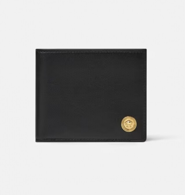 男裝名牌銀包推薦：Versace 黑色拼金色銀包 $3,500