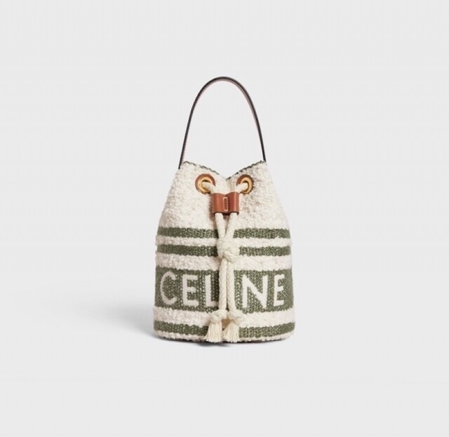 名牌水桶袋推薦：Celine Teen Drawstring Bag in striped textile and calfskin $10,500