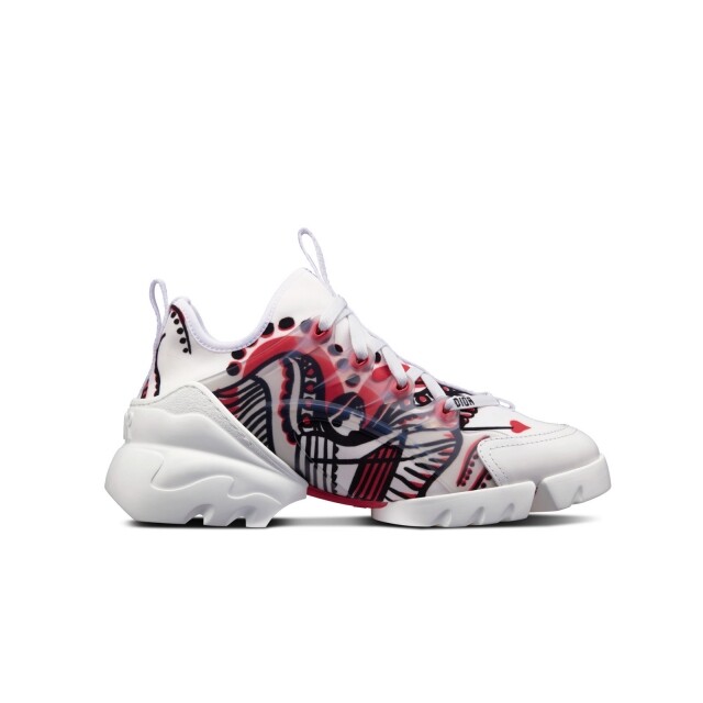 Dior D-Connect Sneaker in White Technical Fabric with Red and Black Cupidon Print - HKD 9,400