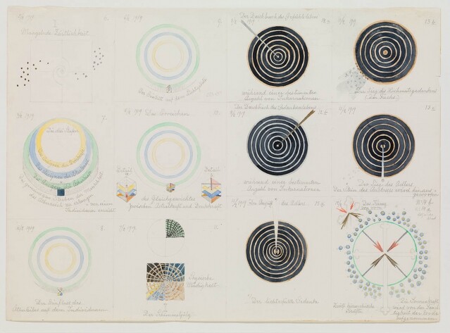 Hilma af Klint 終其一生共畫了超過 1,200 張抽象畫，並寫下超過 2 萬字的筆記。﻿