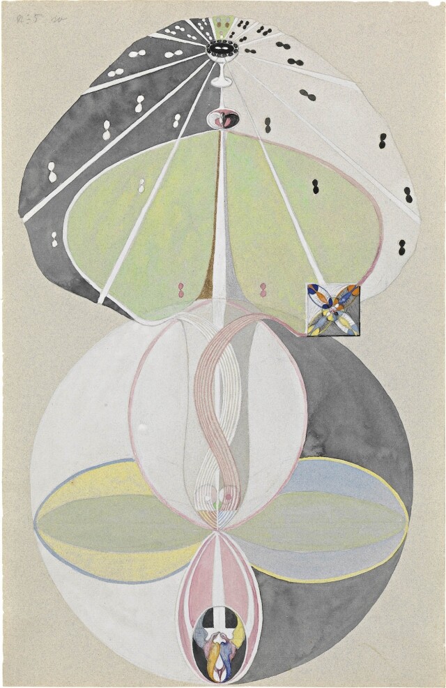 af Klint 對神學和人類學非常着迷,她的作品系列《Tree of Knowledge》。 af Klint 對神學和人類學非常着迷,她的作品系列《Tree of Knowledge》。