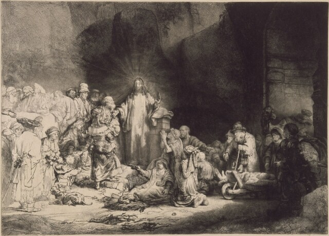 Rembrandt van Rijn, Christ Healing the Sick or The Hundred-Guilder Print, Circa 1649 Drypoint, etching, burin 28.1 x 39.2 cm