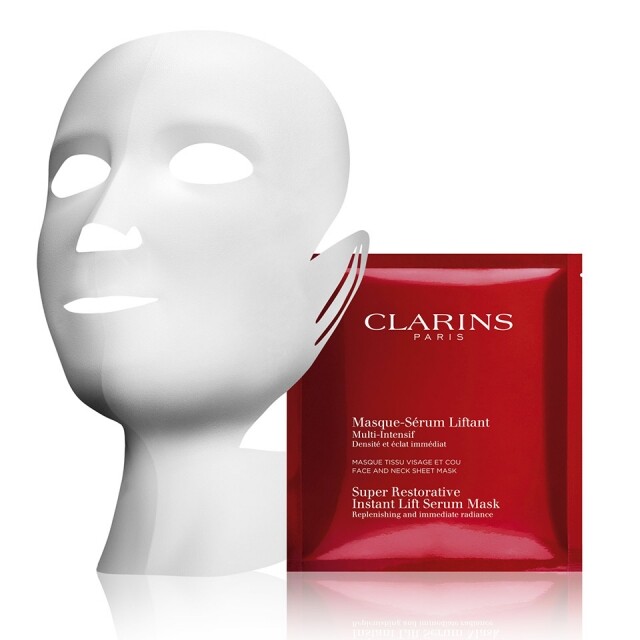 好用保濕面膜推薦 2022：Clarins Super Restorative Instant Lift Serum Mask 掛耳式面膜