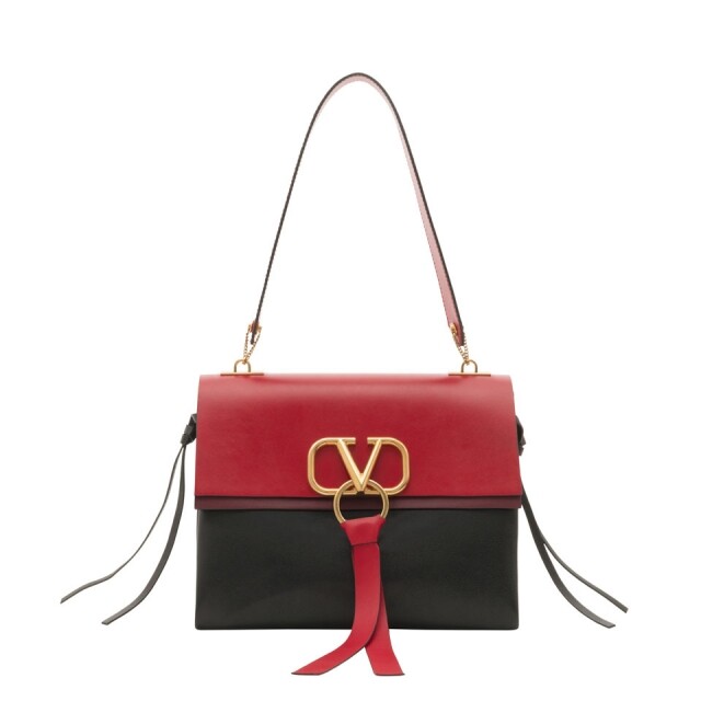 Valentino 紅拼黑色 VRing 系列手袋