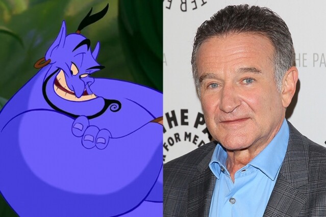 Genie VS Robin Williams 阿拉丁中神燈精靈 Genie 角色參考了 Robie Williams 的外型作設計,而 Robie Williams 更親自為角色配音。 Genie VS Robin Williams 阿拉丁中神燈精靈 Genie 角色參考了 Robie Williams 的外型作設計,而 Robie Williams 更親自為角色配音。