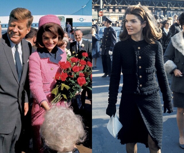 Chanel Tweed Jacket Coco Chanel 於 20 年設計的 Tweed Suit，是 Jacqueline Kennedy Onassis 愛穿之一，於 1963 年 11 月 22 日，總統甘乃迪被刺殺當日，陪伴在旁的 Jacqueline Kennedy 身穿的正正是粉紅色 Chanel Tweed Jacket。